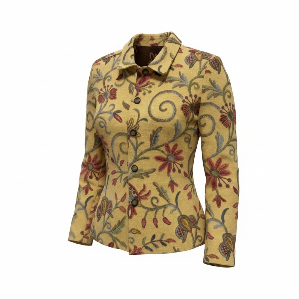Coldwater Creek Floral Tapestry Jacket Women M Yellow Boho Cottagecore Spring